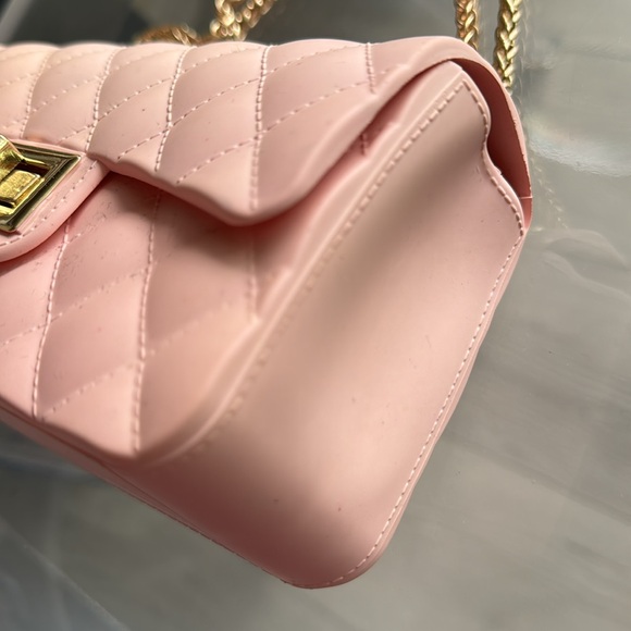 Quilted Pink Jelly Purse with Gold Chain Strap - Picture 4 of 12